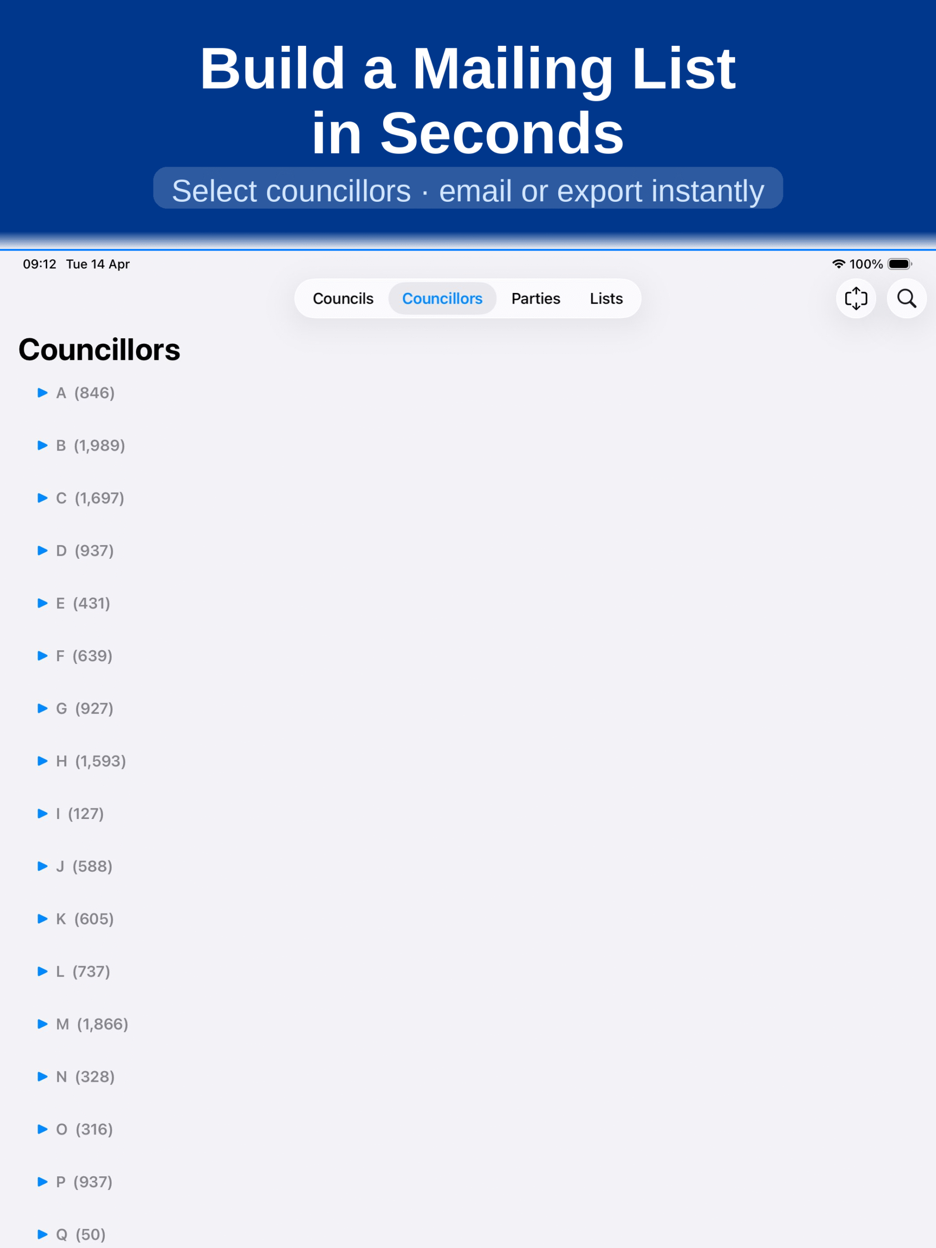 Council detail page for Birmingham City Council showing contact details and list of 101 councillors